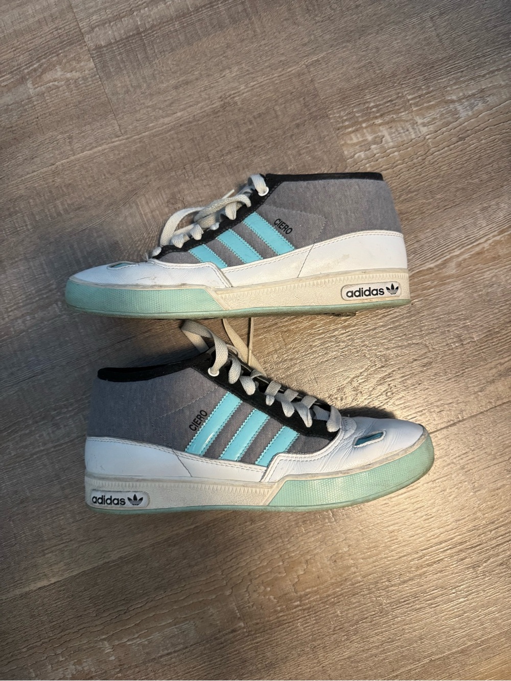 adidas Cicero High-Top Sneakers in White, Light Teal & Gray